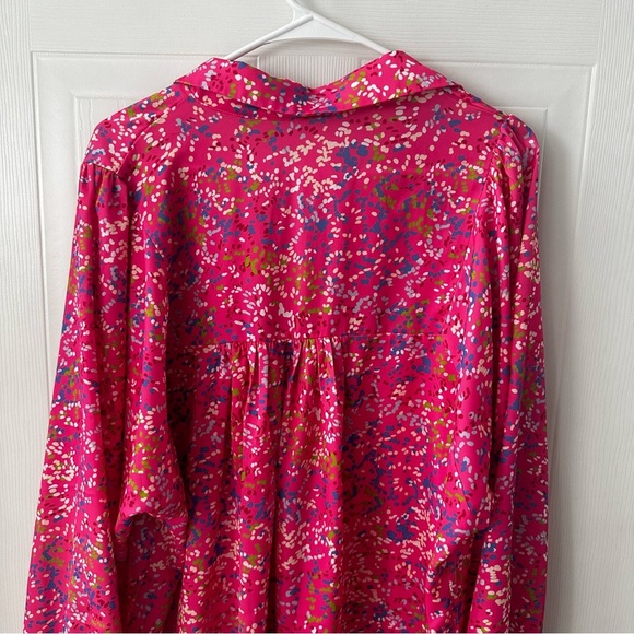 XL Pink Silky Floral Puff Sleeve Blouse | Grandmacore Coquette NWOT - Picture 7 of 7